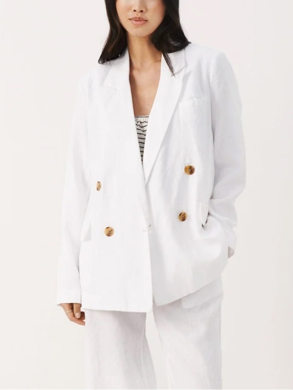 Part Two Sonjas Double-Breasted White Linen-Blend Blazer size 40 L-XL